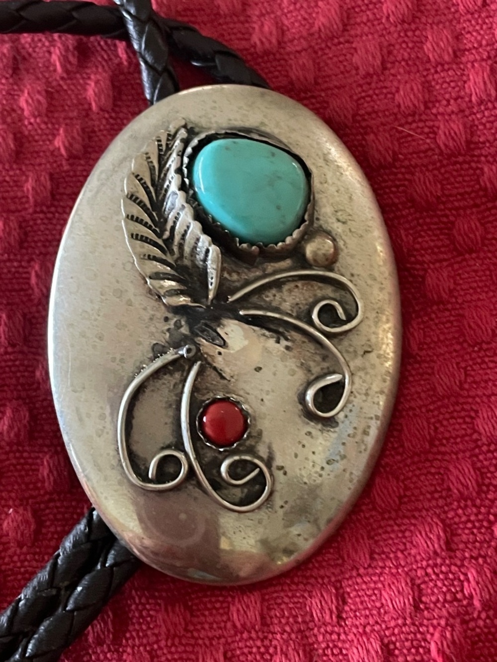 Vintage Native American Coral and Turquoise Bolo Tie
